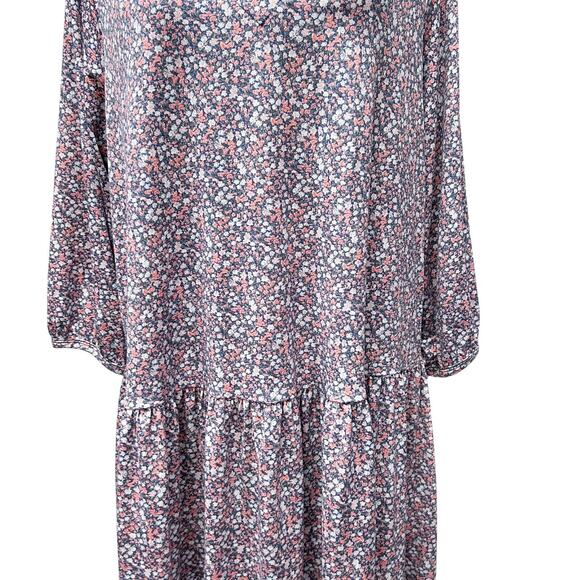 Banana Republic‎ Dress XL Petite Floral Tiered Ruffled Jersey Knit Blue Pink - Picture 4 of 11